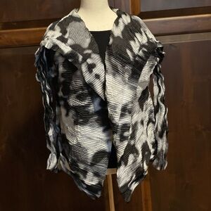 Issey Miyake Black and White Cardigan with Artistic Pattern